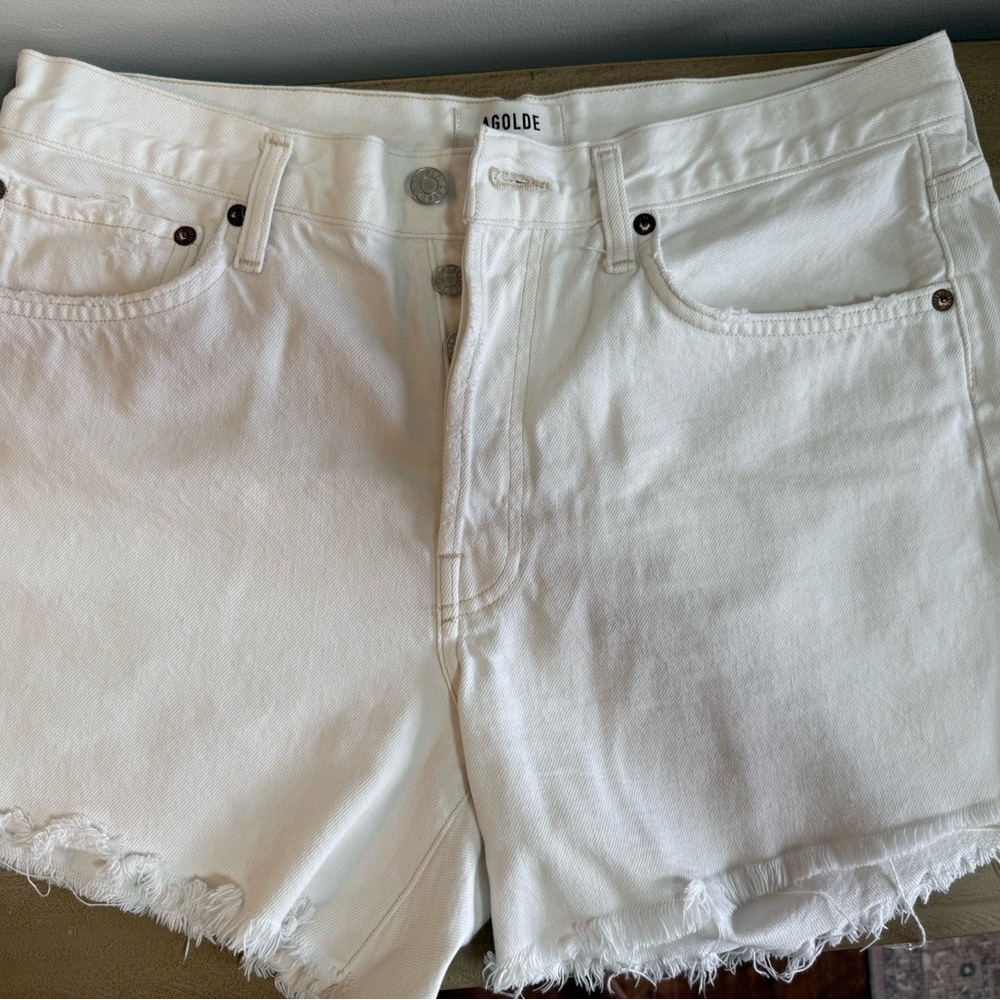 Agolde size 29 Women's White/Cream Parker Long Shorts, frayed edge